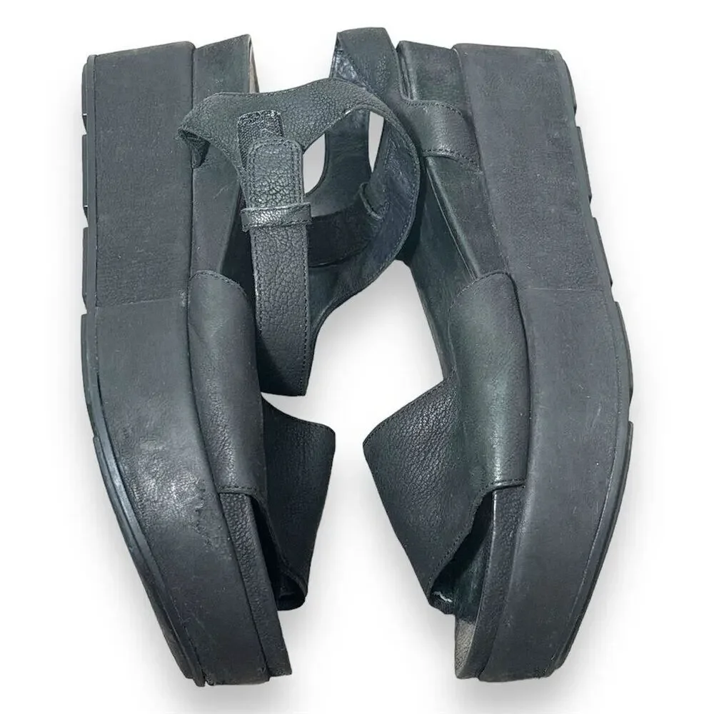 Eileen Fisher Women's Black Leather Platform Slingback Sandals Size 10
